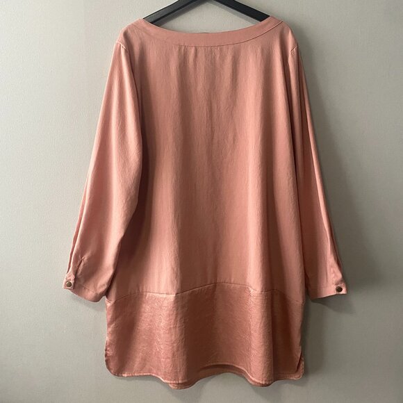 MarlaWynne Peach Bronze Toned Button Front Long Sleeve Tunic Shirt - Picture 2 of 13